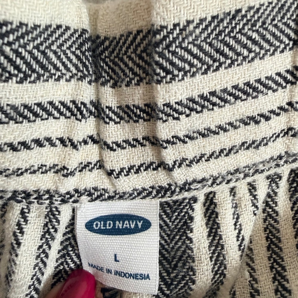 Old Navy NWT Linen Blend Wide Leg Pants Womens L Black White Striped High Waist - Picture 4 of 6